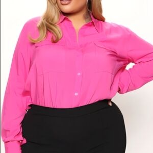 Fashion Nova Hot Pink Button-Down Shirt